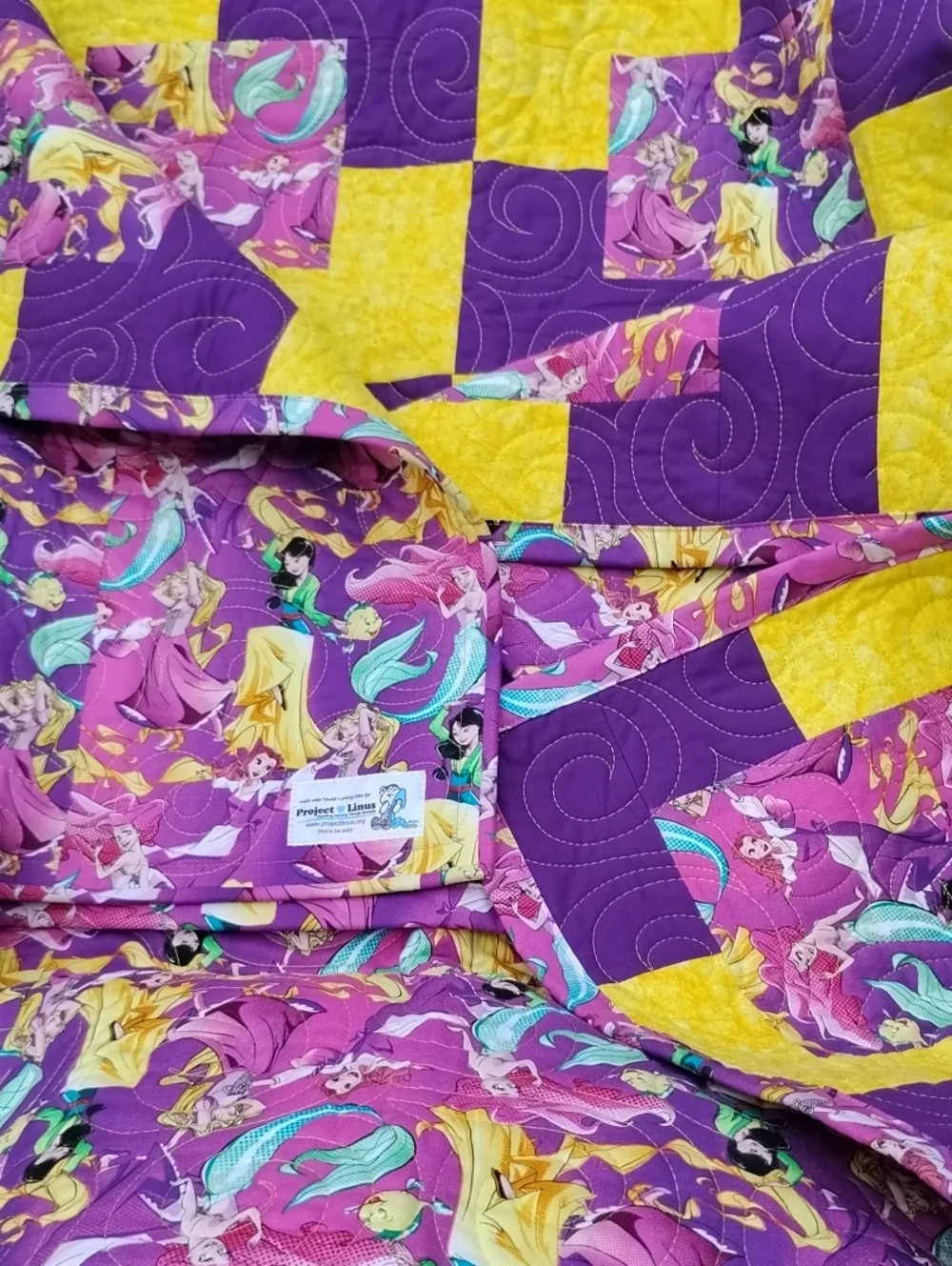 Vintage Purple and Yellow Disney Princess Patchwork Quilt